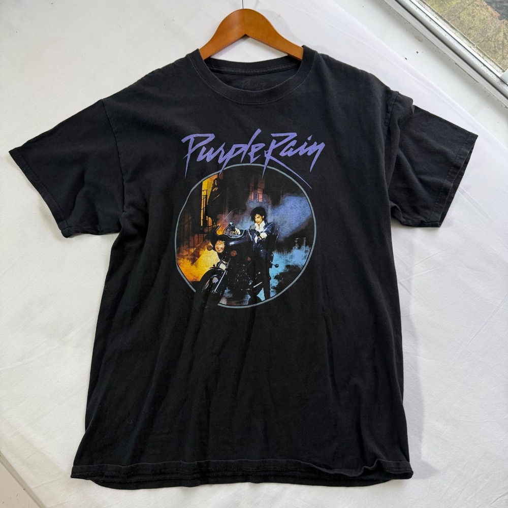 Prince Purple Rain Graphic T-Shirt Black Short Sleeve Large Motorcycle Tee